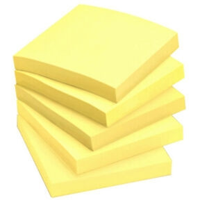 STICK ON NOTES 76mm x 76mm Yellow, 100 sheets/pad, Pack of 12